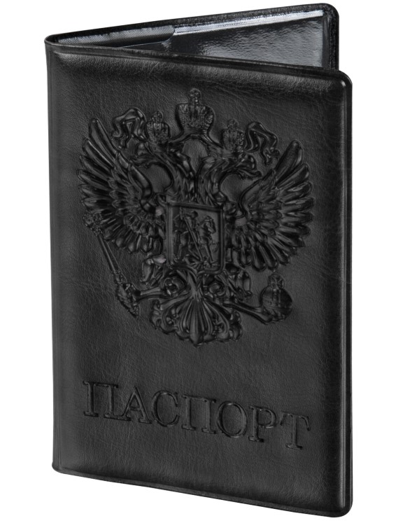 Обложка для паспорта STAFF, полиуретан под кожу, 'ГЕРБ', черная, 237602