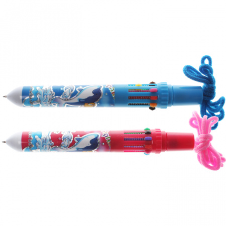 Ручка шариковая Darvish "Дельфин", 10 цветов, 0.7 мм., автомат., шнурок, DV-7235