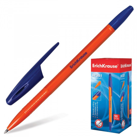 Ручка шариковая ErichKrause "R-301", синяя, 0.7 мм, корпус желтый, 43194