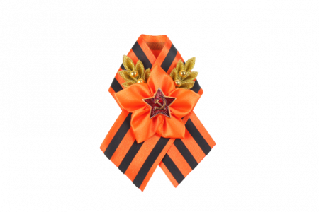 Значок Брошь-3D "Цветок со звездой и 2 золотых колоса" с георгиевской лентой, 2935