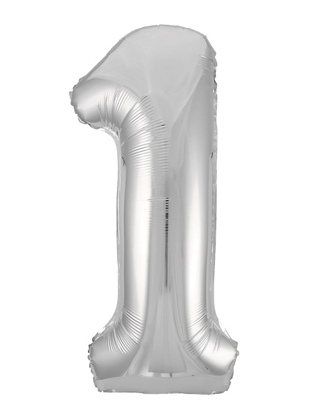 Шар фольга Agura Slim, цифра 1 'Серебро', 40', индивид. уп., европодвес, 759271/754467
