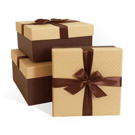 Коробка подарочная с бантом Ромб "Карамель/Шоколад" 17х17х7 см., квадр. (Серия 3в1), 1673