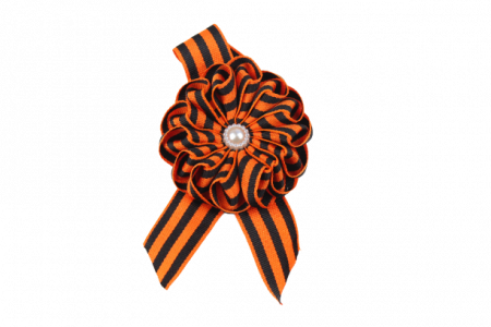 Значок Брошь-3D "Цветок-розетка с жемчужиной" с георгиевской лентой, 2942