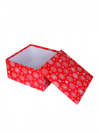Изображение Коробка подарочная Miland "Снежинки на красном", 26х26х13 см., квадратная (Серия 11в1), картон, 1086 от интернет-магазина КИТ